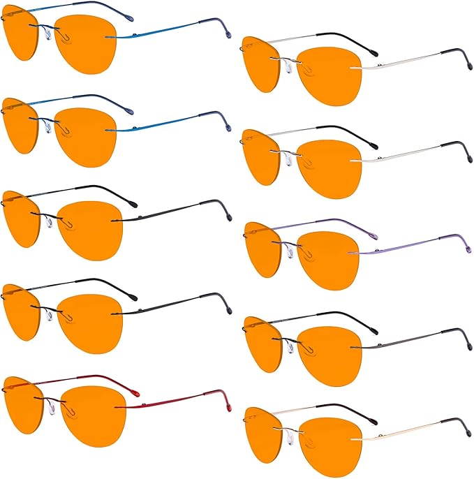 Eyekepper 10 Pack Orange tinted Rimless Pilot Blue Light Blocking Glasses for Women Ladies Readers Computer Eyeglasses +1.75