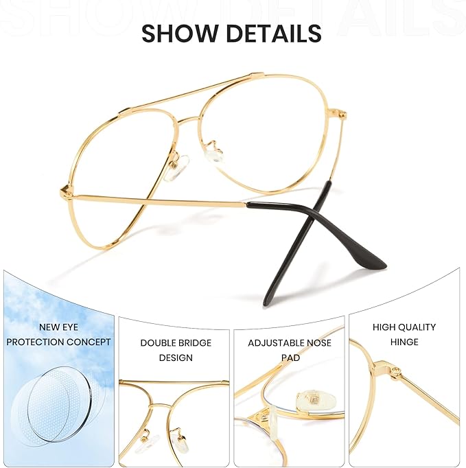 Cyxus Davos French Ma-con Style Aviator Glasses Blue Light Blocking Eyeglasses for Computer UV Protection Anti Eyestrain 8805
