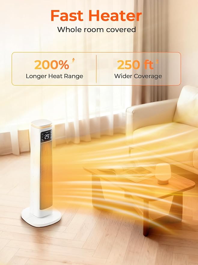 Space Heater for Large Room, FOHERE 24" Electric Heaters for Indoor Use with Thermostat and Remote, 70° Oscillation, 12H Timer, Overheat and Tip-Over Protection, Fan Mode for Home Bedroom Office