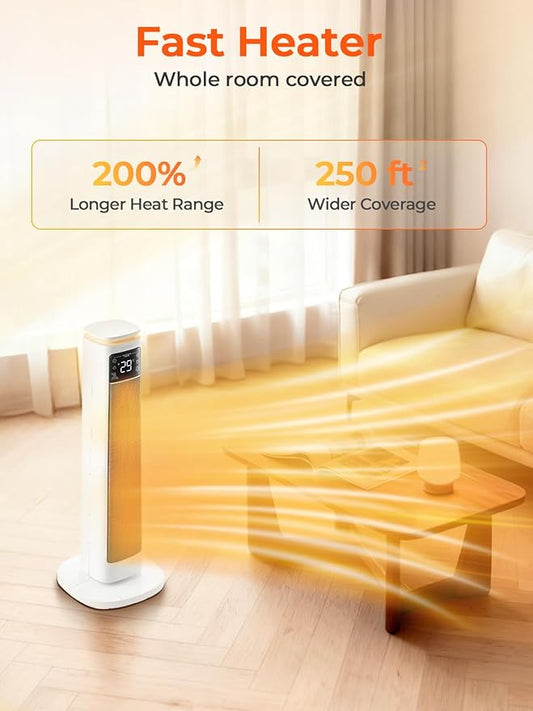 Space Heater for Large Room, FOHERE 24" Electric Heaters for Indoor Use with Thermostat and Remote, 70° Oscillation, 12H Timer, Overheat and Tip-Over Protection, Fan Mode for Home Bedroom Office