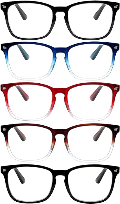 VIDEBLA 5 Pack Blue Light Blocking Reading Glasses,Spring Hinge Readers for Women Men,Anti UV Ray Filter Nerd Eyeglasses