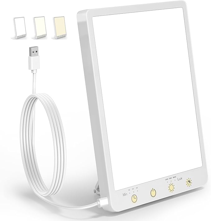 10000 Lux Light Therapy Lamp - Full Spectrum Therapy Light, 3 Color Temperature & Wall Mount, Portable Daylight Lamp for Home & Office, Memory Function & Touch Control (Wired Only).