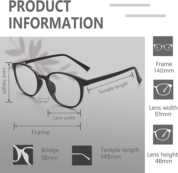 FONHCOO Blue Light Blocking Glasses Women Men Computer Eyeglasses,TR90 Fashion Round Transparent Anti Blue Light Glasses with Anti Eyestrain & UV Glare for Gaming & Reading (Shiny Black)