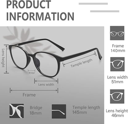 FONHCOO Blue Light Blocking Glasses Women Men Computer Eyeglasses,TR90 Fashion Round Transparent Anti Blue Light Glasses with Anti Eyestrain & UV Glare for Gaming & Reading (Shiny Black)