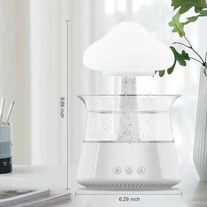 Rain Cloud Humidifier Water Drip - Mushroom Aroma Diffuser, Essential Oil Diffusers, 300ml White Noise Aromatherapy Diffusers with 7 Colors Cloud Lights for Home, Large Room, Office - White