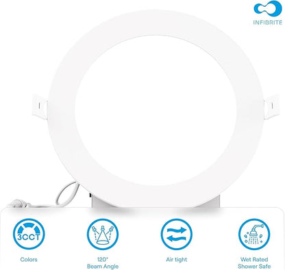 INFIBRITE 6 Inch 3CCT Selectable 12W 1050LM Thin LED Ceiling Light Kit, Dimmable, Wet Rated