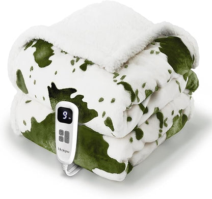 Heated Blanket Throw Blanket - Fast Heating Electric Blanket, Soft Flannel Heated Throw with 4 Time Settings,10 Heating Settings, Warm Gifts for Women & Mom & Grandma(50"x60"Cow Print Sage)