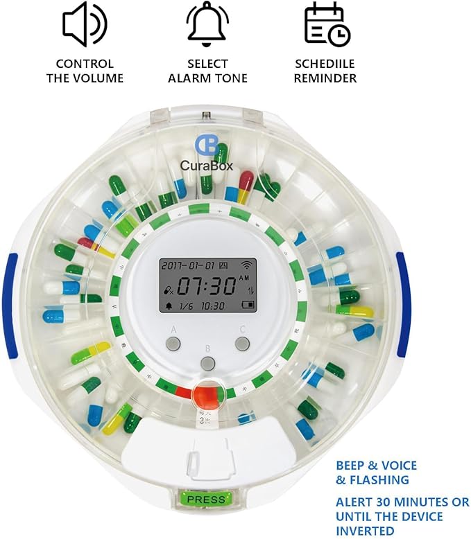 Smart Automatic Pill Dispenser -WiFi Monitoring App, 28-Day Medication Organizer Up to 9 Doses Per with Lock Key, Medicine Dispenser for Elderly
