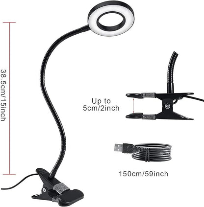 Clip Light Reading Lights 48 LED Clamp-on Desk Lamp with 3 Color Modes and 10 Brightness Dimmable, 360 ° Flexible Gooseneck Book Clamp Light for Video Conference Lighting Headboard