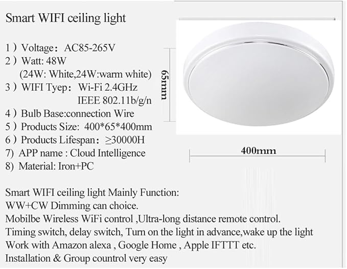 48W Smart WiFi Dimmable LED Ceiling Lamp, Voice Control Remote Bedroom Home Ceiling Light, With Memory Function, Group Control, Single Control, Compatible with, Remote Mobile