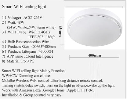 48W Smart WiFi Dimmable LED Ceiling Lamp, Voice Control Remote Bedroom Home Ceiling Light, With Memory Function, Group Control, Single Control, Compatible with, Remote Mobile