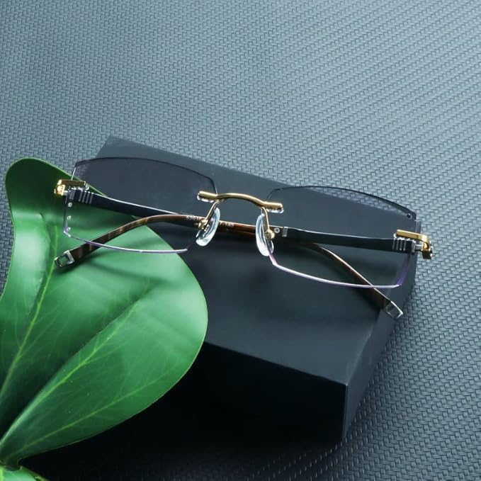 LifeArt Blue Light Blocking Glasses,Computer Reading Glasses,Rimless Frame Tinted Lens with Diamond,Stylish for Men (+1.00 Magnification)
