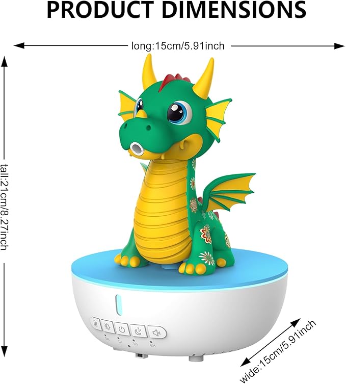 Aromatherapy Dragon Humidifier, 200ML Essential Oil Diffuser with Remote & Timer, White Noise Machine with 10 Soothing Sounds, Cute Small Humidifiers for Kids Bedroom, Home, Office (Green)