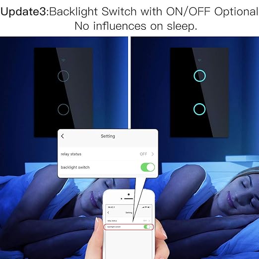 MoesGo 2nd Generation WiFi RF433 Smart Touch Wall Single Fire Smart Switch,No Neutral Wire Needed Compatible with Smart Life/Tuya App, Works with Alexa and Google Home Single Pole 110V Black 2 Gang