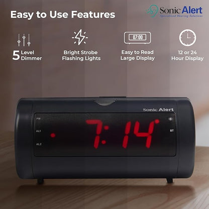 Sonic Blast Digital Alarm Clock – Loud Alarm Clock for Heavy Sleepers – Bedside Alarm Clock – Android & iOS Compatible - Bluetooth Speaker, USB Port – AUX Compatible