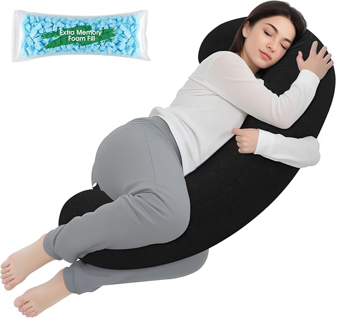 Body Pillow, Long Pillow, Memory Foam Body Pillow, C-Shaped Side Sleep Pillow, Machine Washable Pillowcase, Black-35”×10”