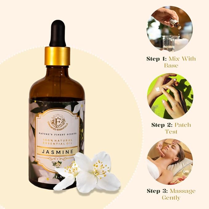 Luxurious Jasmine Essential Oil | Slow Distilled & Exotic| for Home,Diffusers,Skin & Hair Care,Aromatherapy,Bath,Perfume,Soap & Candle Making|with Glass Dropper| 3.38 fl oz (100 ml)