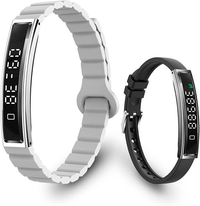 Lightweight Smart Bracelet for Women Men, Step Tracker Watch Wristband With 24/7 Heart Rate Sleep Monitor, 12 Sport Modes Fitness Trackers, Waterproof Health Band Fits Android IOS (Gray+Black)