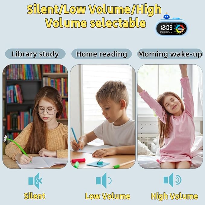 Digital Alarm Clock for Kids: Battery Operated Cordless 2000mah Rechargeable with Timer Countdown for Bedroom Desk Study Classroom (Blue)