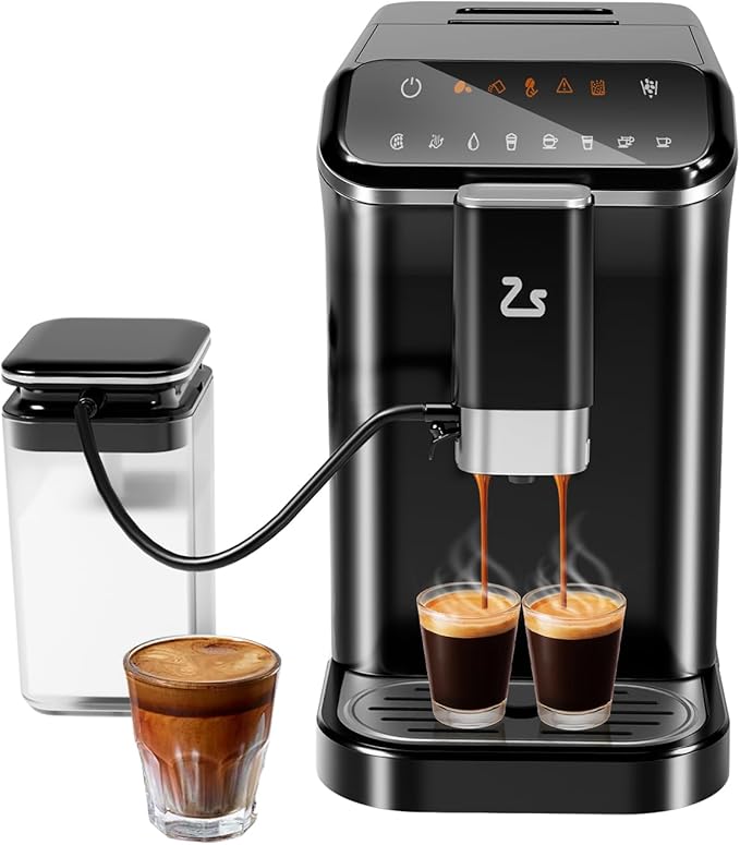 Fully Automatic Coffee Machine, 20 Bar Espresso Machine with Grinder & Automatic Milk Frother, 1-15 Adjustable Grind Size Levels, 1.5L Water Tank, Cappuccino & Latte Machine for Home