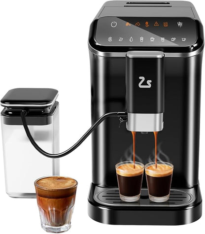 Fully Automatic Coffee Machine, 20 Bar Espresso Machine with Grinder & Automatic Milk Frother, 1-15 Adjustable Grind Size Levels, 1.5L Water Tank, Cappuccino & Latte Machine for Home