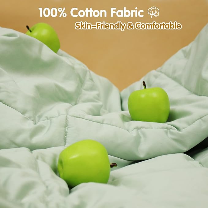 YOUR MOON Summer Lightweight Wool Comforter - Breathable & Thin Duvet Insert for Hot Sleepers, 100% Australian Wool Filling 100gsm with Pure Cotton Shell-Twin Size (Green)
