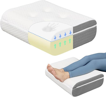 baibu Leg Elevation Pillow, Dual-Layer Design Knee Pillow for Back Sleeping, Leg Elevating Pillow to Raise Feet for Circulation, Knee Support, Leg Elevation, Back Pain Relief, 1PC, White
