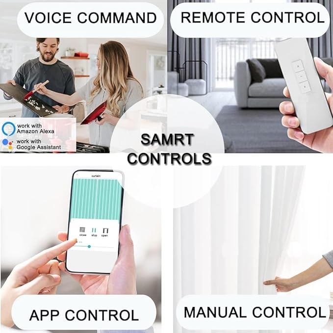 Celling Smart Curtains System, Electric Track with Adjustable Rail,Automatic Curtain Opener,Motorized Curtains Rods With Remote, Compatible with Alexa/Google Home (Up to 120in)