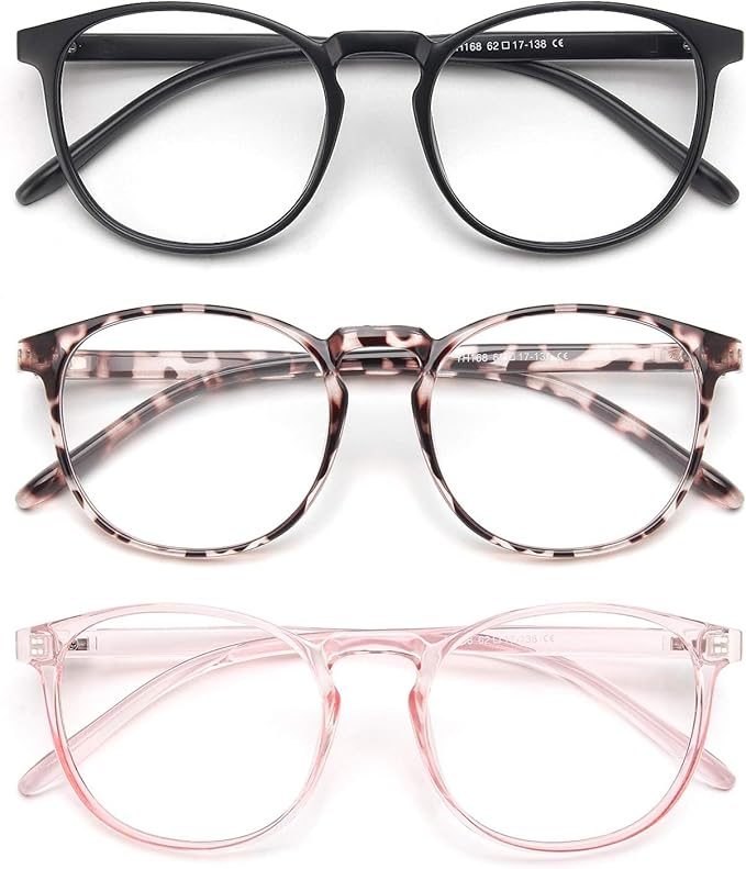 IBOANN Chic & Comfy Blue Light Glasses for Women - 3-Pack Round Frames, Screen-Ready Style with UV Protection Coating