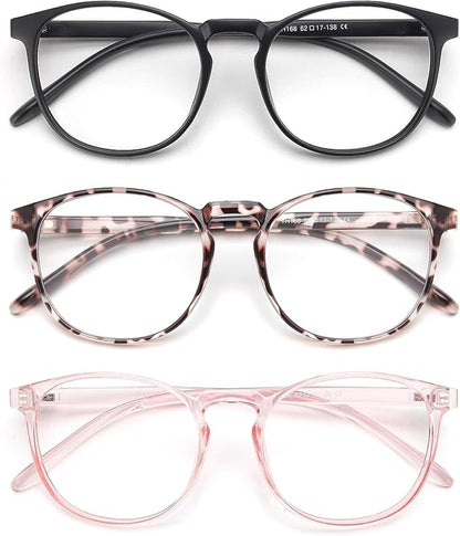 IBOANN Chic & Comfy Blue Light Glasses for Women - 3-Pack Round Frames, Screen-Ready Style with UV Protection Coating