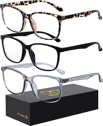 Blue-Light Blocking Glasses Computer Reading/Gaming/TV/Phones Glasses Fashion Anti Eyestrain UV Glasses for Women Men（D9 Black + Gray + Douhua）