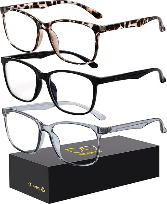 Blue-Light Blocking Glasses Computer Reading/Gaming/TV/Phones Glasses Fashion Anti Eyestrain UV Glasses for Women Men（D9 Black + Gray + Douhua）