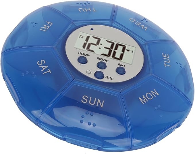 Case with Alarm, Weekly Medicines Setting Up Voice Reminders with Recording Playback Function 7 Day Medication Times Dispenser The Elderly Blind Person