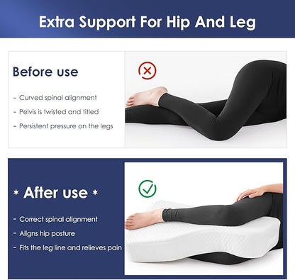 Leg Pillow for Side Sleepers, Memory Foam Knee Pillow for Side Sleeping, Leg Elevation Pillow for Hip/Back/Sciatica Pain Relief Helps Spine Alignment -13"x19" (White, S)