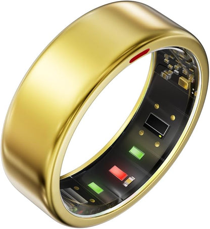 Ring OnePlus - Ultra-Thin Titanium Smart Ring - 7 Days Battery Life - Fitness/SPO₂/Stress/HR/Sleep Skin Temperature Tracker - No App Fee - iOS&Android Compatible (Gold,Size 7)