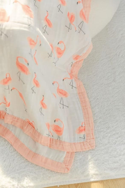 Little Jump Flamingo Baby Blanket - Silky Soft and Breathable Muslin Blankets Baby Girl Quilts- Large 47" x 47" - 2 Layers Toddler Bed Blanket (Flamingo)