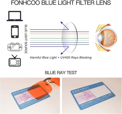 FONHCOO Clip on Blue Light Blocking Glasses Womens Mens over Prescription Glasses Frameless Lens Anti Eyestrain Headaches