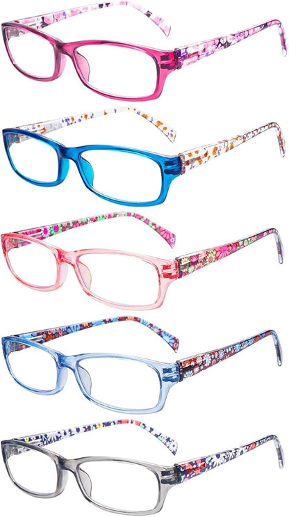 VIDEBLA 5 Pack Computer Reading Glasses Men and Women Anti Eyestrain Blue Light Blocking Glasses for Reading (5 Mix-6, 1.50)