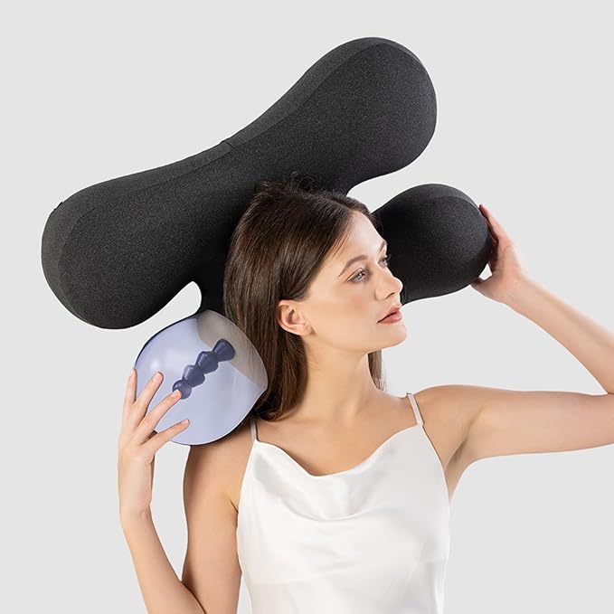 Anti Wrinkle Pillow, Ergonomic Memory Foam Beauty Neck Pillow with Adjustable Shaping Rod Neck Support for Side Sleeping Home Hotels Camping Machine Washing (Dark Gray)