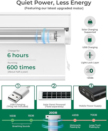Allesin No Drill Motorized Blinds with Remote | Rechargeable Smart Blackout Roller Shades, Cordless Electric Window Blinds for Bedroom, Living Room, Home Office, White 22x72 Inches