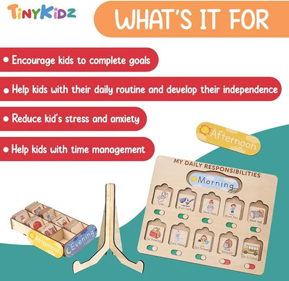 Wooden Chore Chart for Kids Visual Schedule, Routine Chart for Kids, Morning Bedtime Routine Chart for Toddlers Ages 2-4, Daily Kids Schedule Board for Home (02)