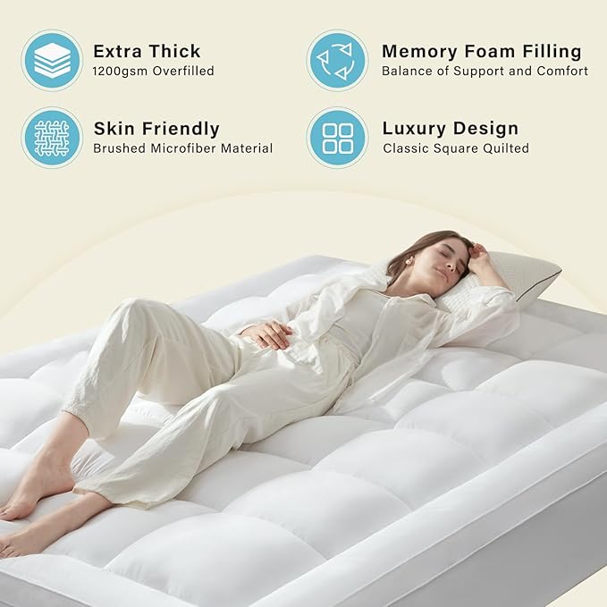 Anluoer Full Memory Foam Mattress Topper, Pillow Top Mattress Topper for Back Pain, Extra Thick Breathable Mattress Pad with 8-21" Deep Pocket, 54x75 Inches, Cream