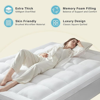 Anluoer California King Mattress Topper, Memory Foam Pillow Top Mattress Topper for Back Pain, Extra Thick Breathable Mattress Pad with 8-21" Deep Pocket, 72x84 Inches, White