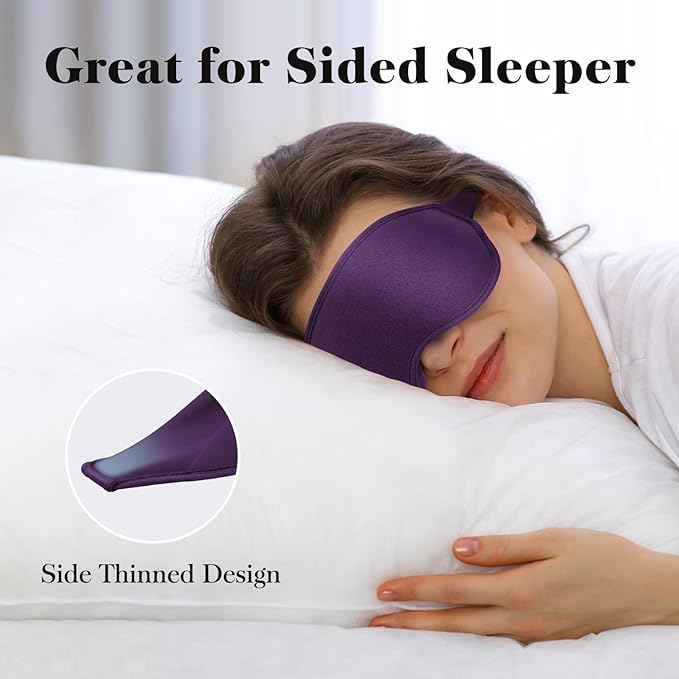3D Eye Mask Sleep Mask for Men & Women, 100% Pressure-Free & Light Block-Out Eye Mask for Sleep with Easy Adjustable Strap, Night Eye Cover for Travel, Purple