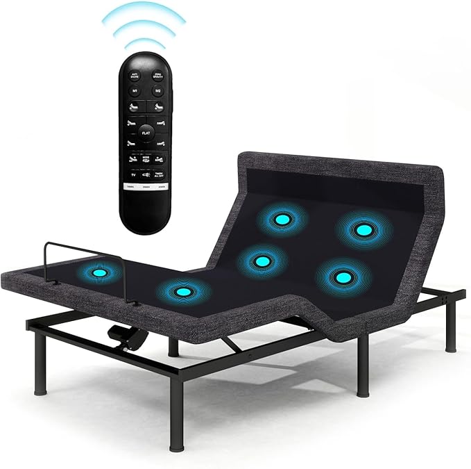 MUUEGM Full Adjustable Bed Frame with Thickened Frame, Head and Foot Lift, Head-Pillow-Tilt, Adjustable Beds with Smart APP Control, Massage, Zero Gravity, Anti-Snore, Wireless Remote,USB Ports