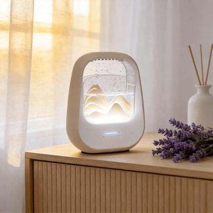 Rain Drop White Noise Machine with Realistic Rain Sounds – Sleep Therapy Humidifier, Bluetooth Speaker, Ambient Light & Aroma Diffuser for Bedroom Relaxation, Meditation & Stress Relief(Beige)