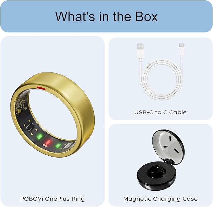 Ring OnePlus - Ultra-Thin Titanium Smart Ring - 7 Days Battery Life - Fitness/SPO₂/Stress/HR/Sleep Skin Temperature Tracker - No App Fee - iOS&Android Compatible (Gold,Size 7)