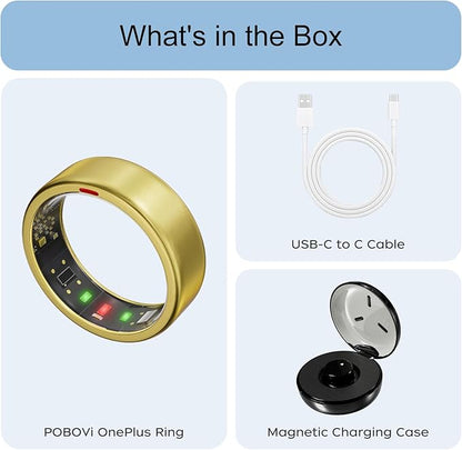 Ring OnePlus - Ultra-Thin Titanium Smart Ring - 7 Days Battery Life - Fitness/SPO₂/Stress/HR/Sleep Skin Temperature Tracker - No App Fee - iOS&Android Compatible (Gold,Size 7)