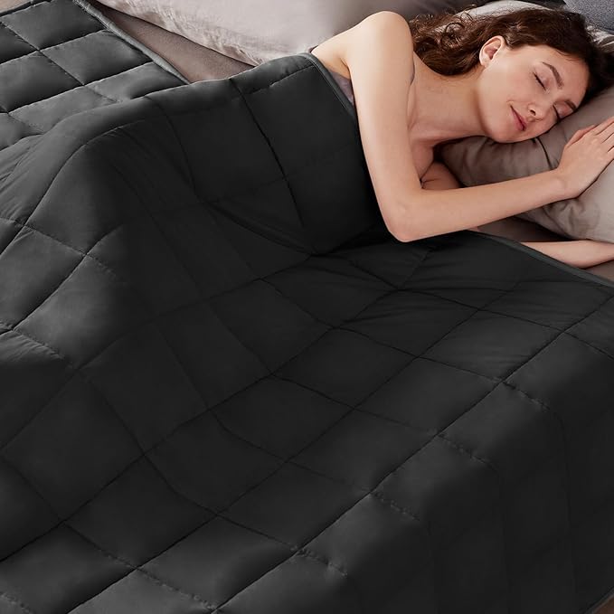 Weighted Blanket Twin Size (48"x72" 15lbs),Ultra Soft and Cozy Cooling Weighted Blanket Twin Size for Adult,Heavy Blanket with Machine Washable Soft Blanket, Black