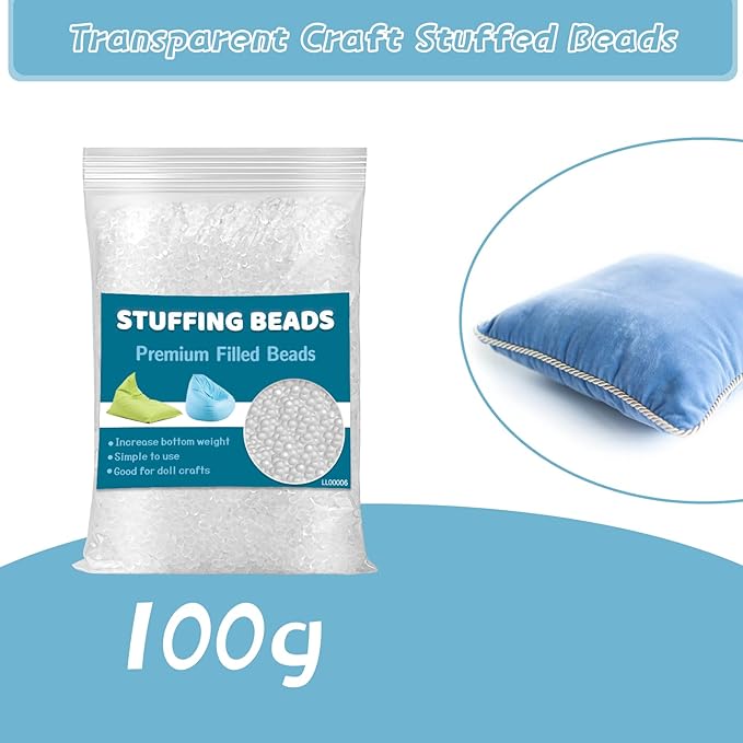 Jmuiiu 100g/3.52oz Premium Stuffing Beads, Stuffing for Stuffed Animals, Filled Beads Weighted Stuffing Beads, Poly Pellets for Sandbags, Halloween Christmas Craft DIY Decor
